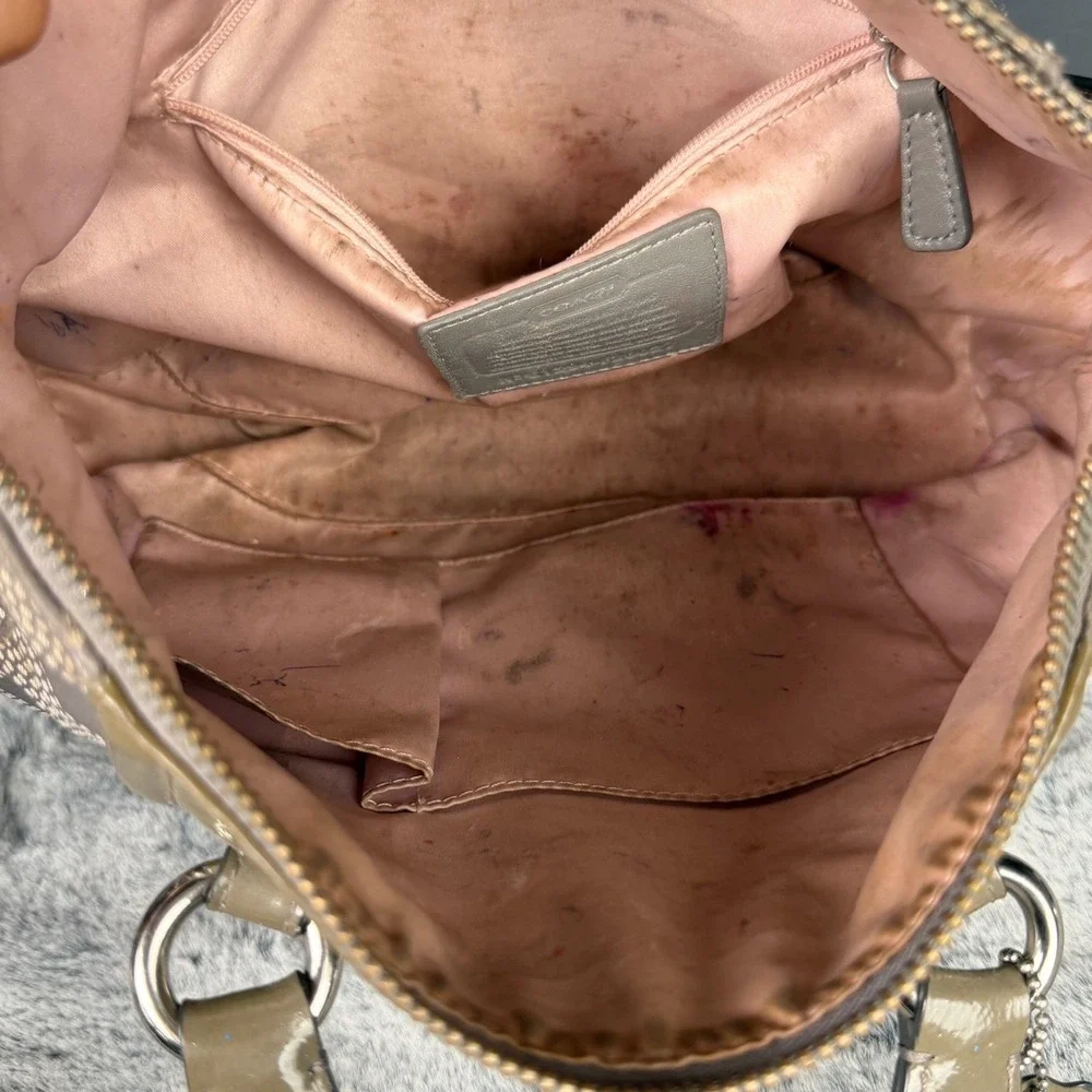 Coach Ashley Dotted Op Art Grey Olive Sateen Satchel Bag F20027